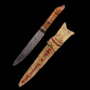 Pig Effigy Knife with Porcupine Quilled Sheath